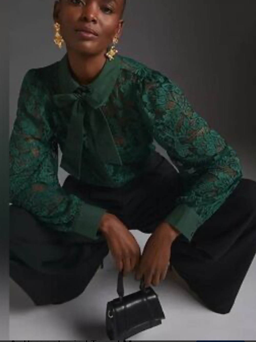 Anthropologie Dolan brand Left Coast Emerald Green Lace Bow-Collar Blouse